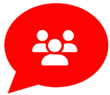 A red speech bubble with people in it