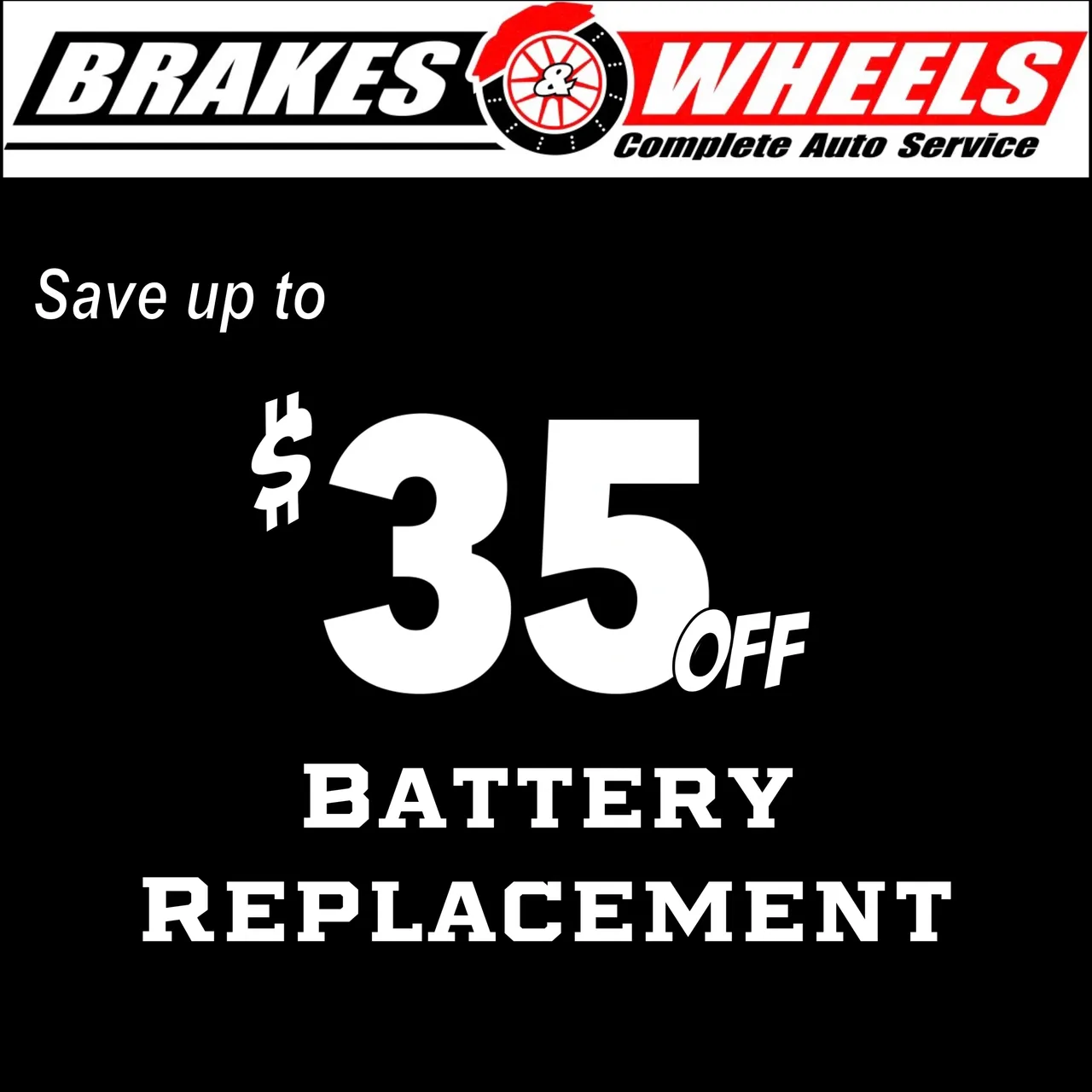 A black and white advertisement for brakes wheels.