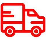 A red truck is shown on a green background.